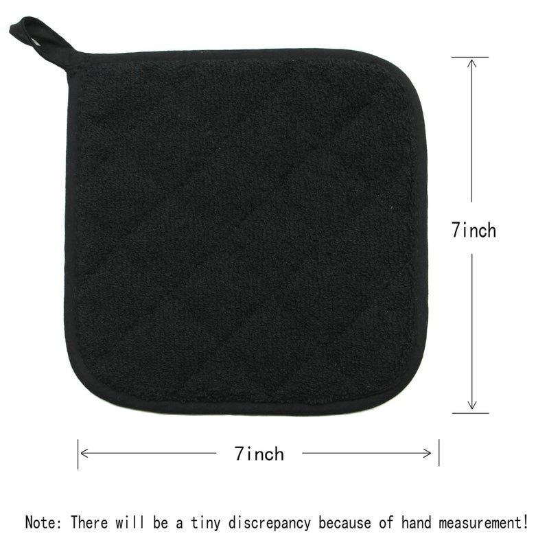 GQZLUCK Cotton Pot Holders Cotton Made Machine Washable Heat Resistant Everyday Kitchen Basic Terry Pot Holder, Hot Pads, Trivet for Cooking and Baking Set of 4 (Black) - Image 5